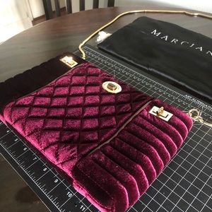 Marciano purse, dark red-violet quilted velvet